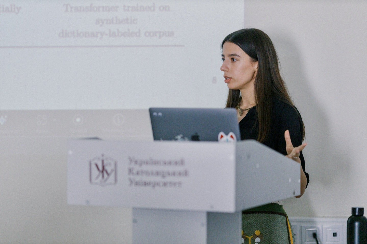 Anastasiia Senyk presenting at Ukrainian Catholic University